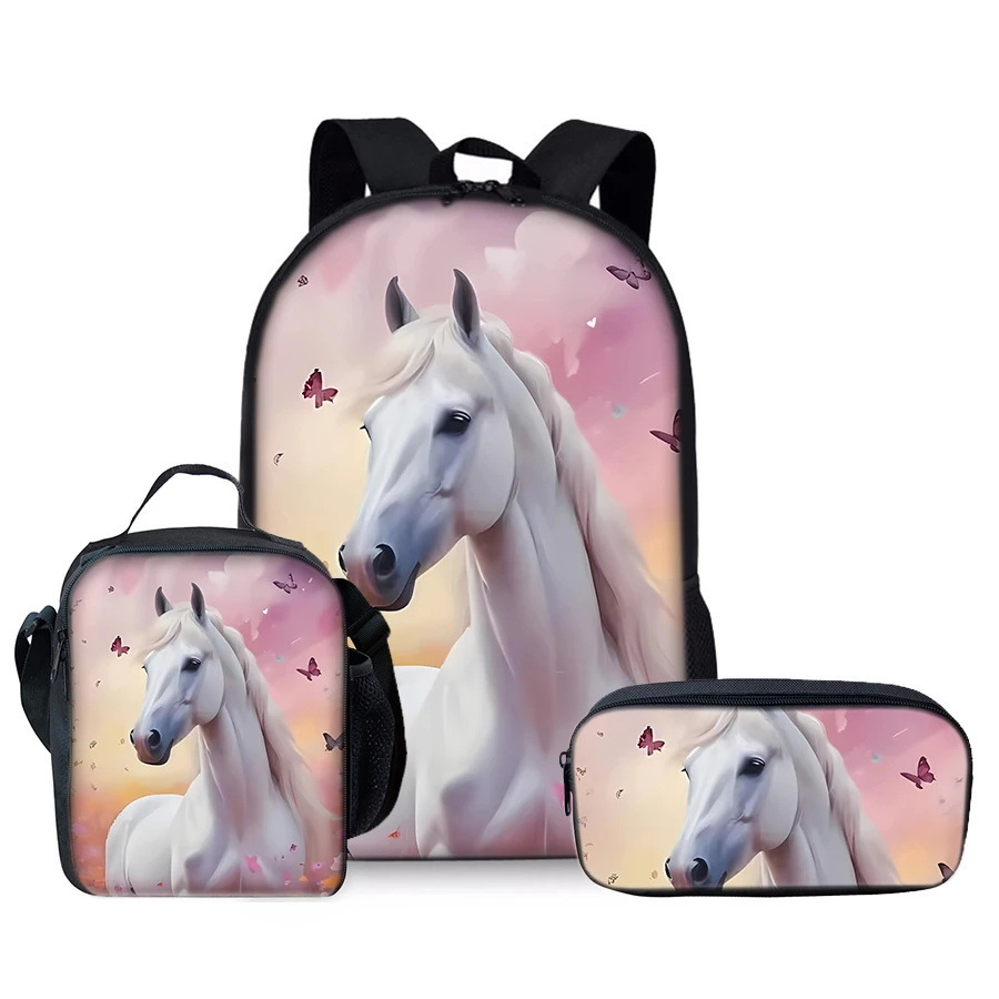 Mochila impresa de venta caliente transfronteriza, mochila escolar para estudiantes de primaria y secundaria, mochila de gran capacidad, bolso, estuche para lápices, juego de tres piezas