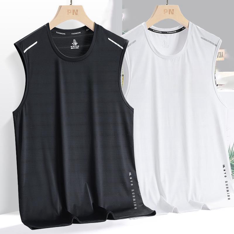 Summer Ice Silk Vest for Men, Loose Fit, Plus Size, Thin Style, Fitness, Hurdles, Sports, Loose Fit, Quick-Drying, Sleeveless T-Shirt