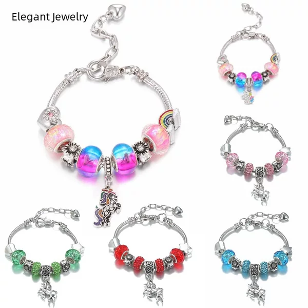 Amazon's Hot-Selling European and American Personalized Unicorn Bracelet Cross-Border DIY Jewelry Snake Bone Bracelet Children's Bracelet