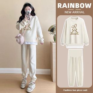 Pregnant women autumn suit 2024 new lazy little sweater sports pants two-piece autumn and winter pregnancy wear