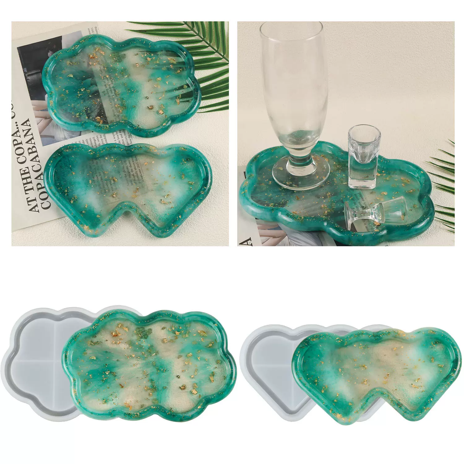 得意洋洋diy水晶滴胶模具双心云朵收纳托盘硅胶模具跨境专供