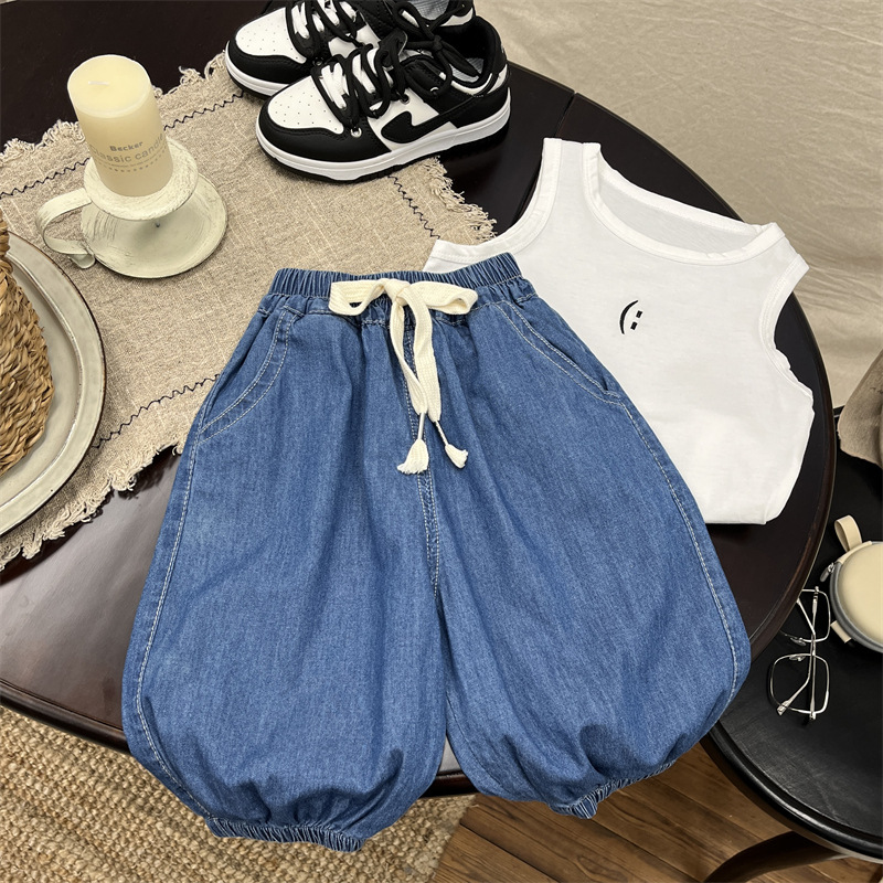 Boys' summer thin mosquito-proof pants baby cropped pants New breathable soft Denim pants children's summer bloomers