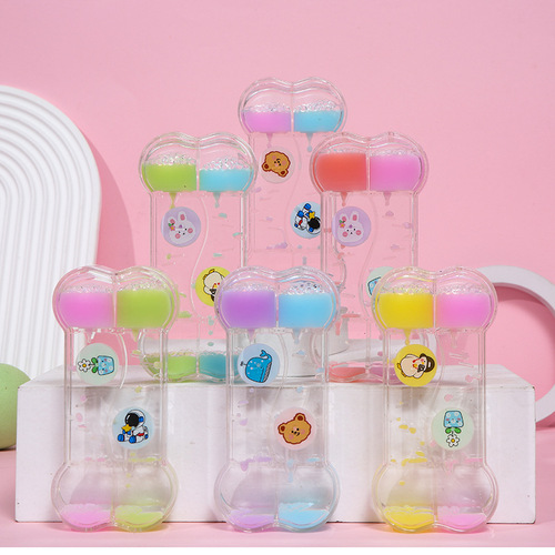 A variety of creative double-heart oil drop desktop ornaments liquid hourglass toy timer students and children quicksand gift batch