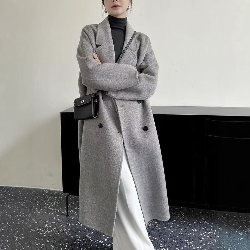 灰色毛呢大衣女2025秋冬中长款韩系宽松高端毛呢外套