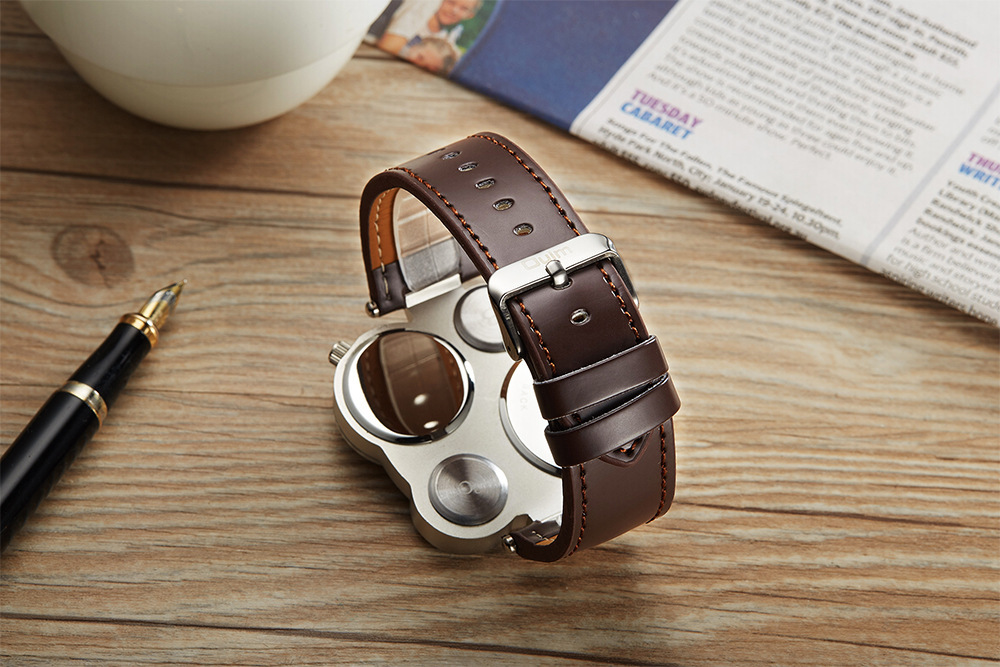 Tempered Glass Mirror Material Streetwear Compass Solid Color Buckle Belt Leather Strap Quartz Watch