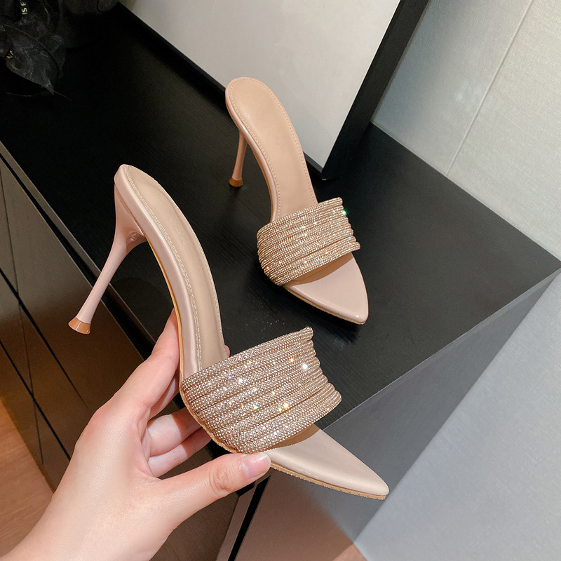 2026 Summer New Style Pointed Toe Gold Rhinestone Thin Heel One-Strap Sandals Fairy Style Open Toe High Heel Sandals for Women 2026 Summer New Style Pointed Toe Gold Rhinestone Thin Heel One-Strap Sandals Fairy Style Open Toe High Heel Sandals for Women