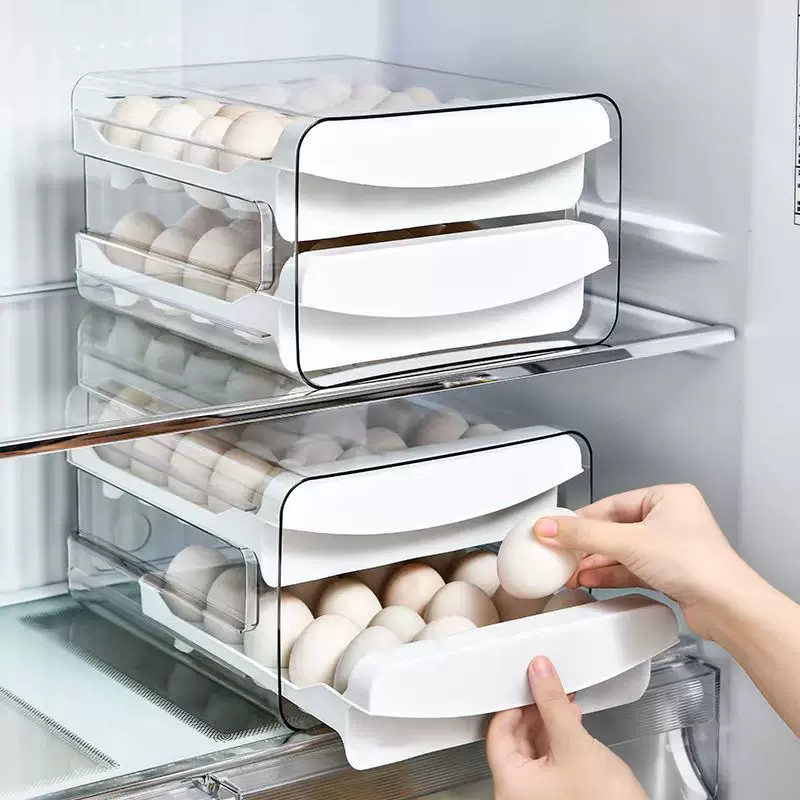 Refrigerator egg storage box home stacking egg support kitchen egg box drawer drawer fresh -keeping box double -layer egg shelf