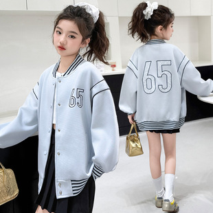 Girls' Spring 2025 Spring and Autumn New Children's Western Style Baseball Suit Top Women's Big Children's Fashionable Casual Coat Trendy
