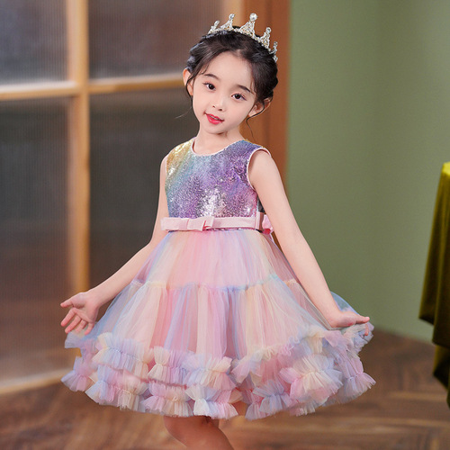 Girls dress vest princess dress sequin dress short skirt cake skirt mesh tutu skirt Children's Day