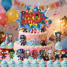 卡通超级英雄生日蛋糕插旗派对装饰   复仇者联盟蛋糕插旗装饰