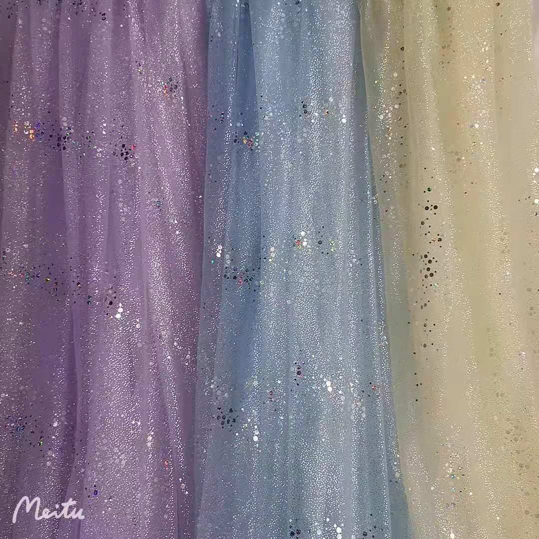 爆款网眼布锦特密美国网底布烫金小点点加流星雨冲片 纱裙等面料