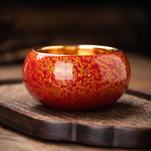 鎏金主人杯单个中式纯手工漆器茶具个人专用茶杯高端大漆金木叶盏