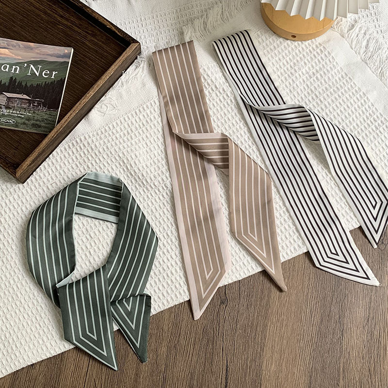 Bufanda de seda, banda larga, sensación de alta calidad, serpentina de rayas verticales de doble cara, bufanda de todo fósforo, diadema, cinturón decorativo, cinturón, cinta