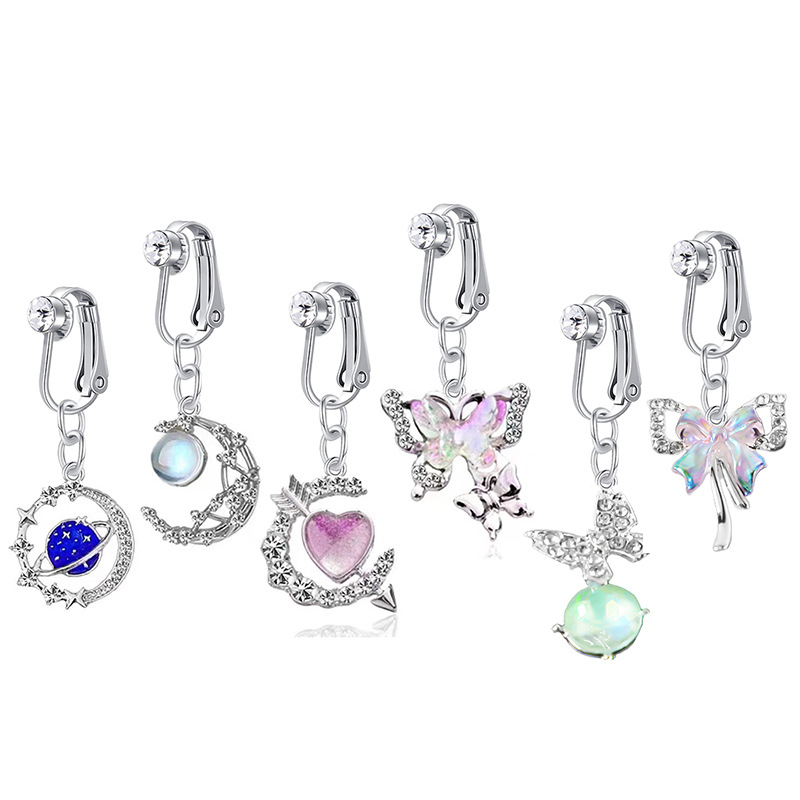 Anello per ombelico in acciaio inossidabile con farfalla colorata transfrontaliera, senza piercing, gioiello sexy con clip per orecchio_voghion.com