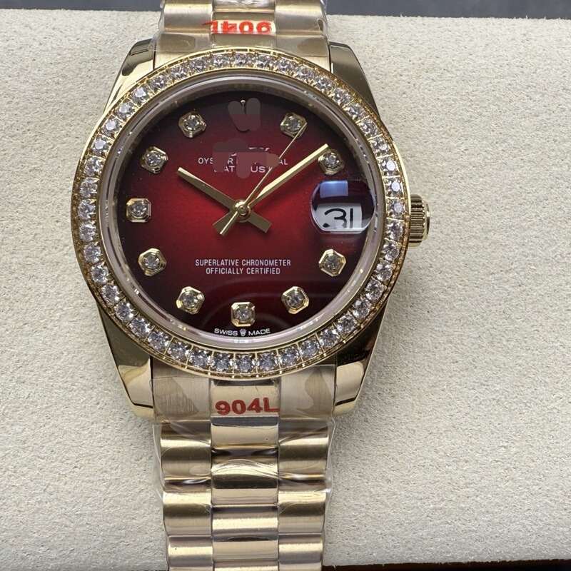 Vs Diary Gradient Red Fully Automatic Mechanical Women's Watch with Diamonds, Oyster Perpetual Waterproof Steel Band Watch Vs Diary Gradient Red Fully Automatic Mechanical Women's Watch with Diamonds, Oyster Perpetual Waterproof Steel Band Watch