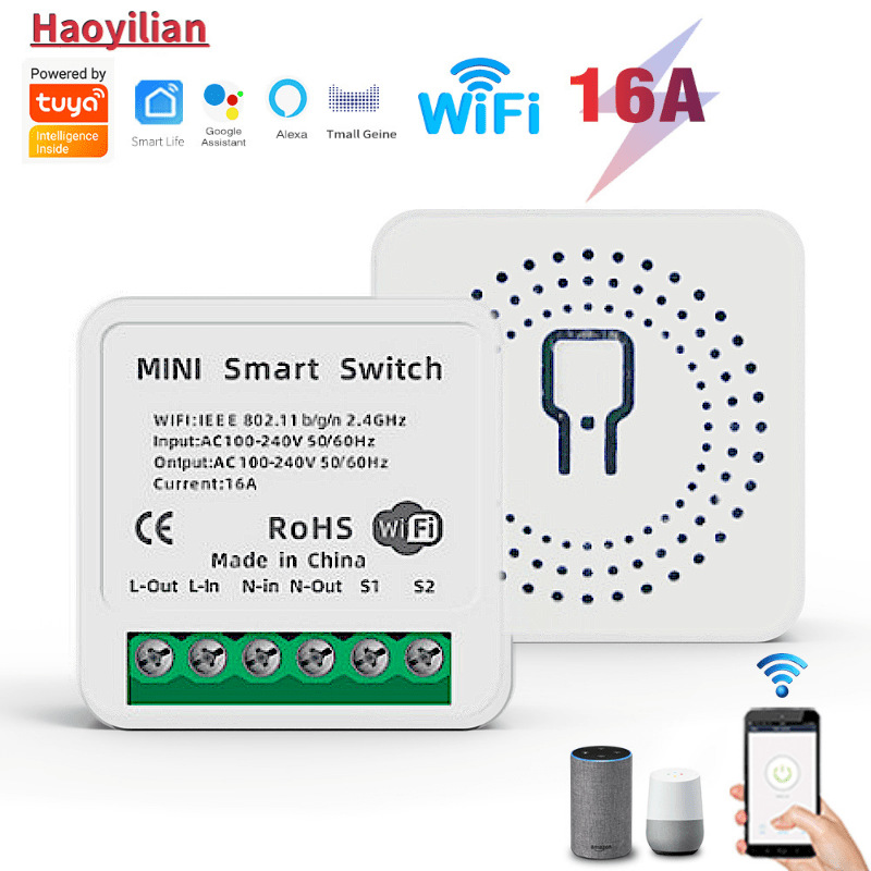现货涂鸦Wi-Fi通断器16A智能开关暗藏式双控无线 迷你WIFI通断器