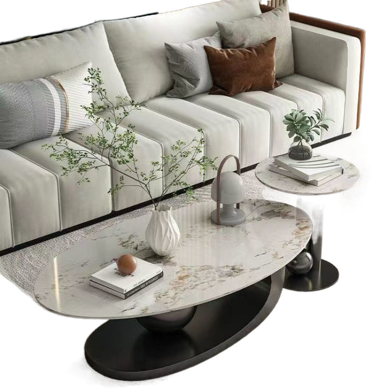 Mesa de té ovalada mesa de mesa de mesa de roca simple sala de estar doméstica tabla popular mesa de té estilo nórdico pequeño tipo de casa