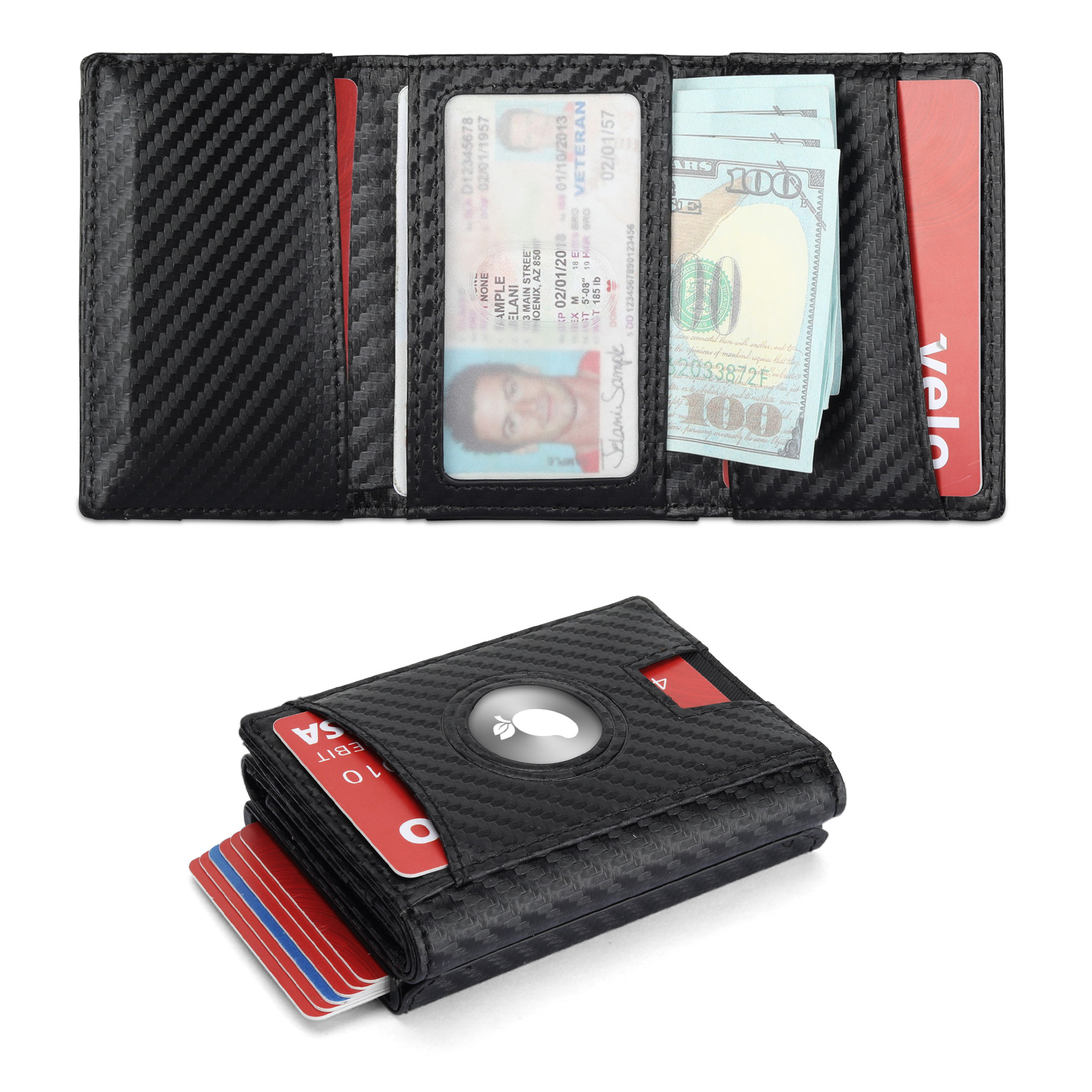 Airtag cartera rastreo de tarjetas de posicionamiento anti-damagnetismo de fibra de carbono explosión tres plegables bolsas de tarjetas para hombres cartera de alto nivel
