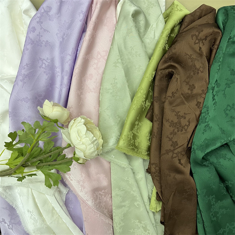 新款仿醋酸腊梅提花面料暗纹垂顺礼服裙子旗袍汉服棉服马面群布料