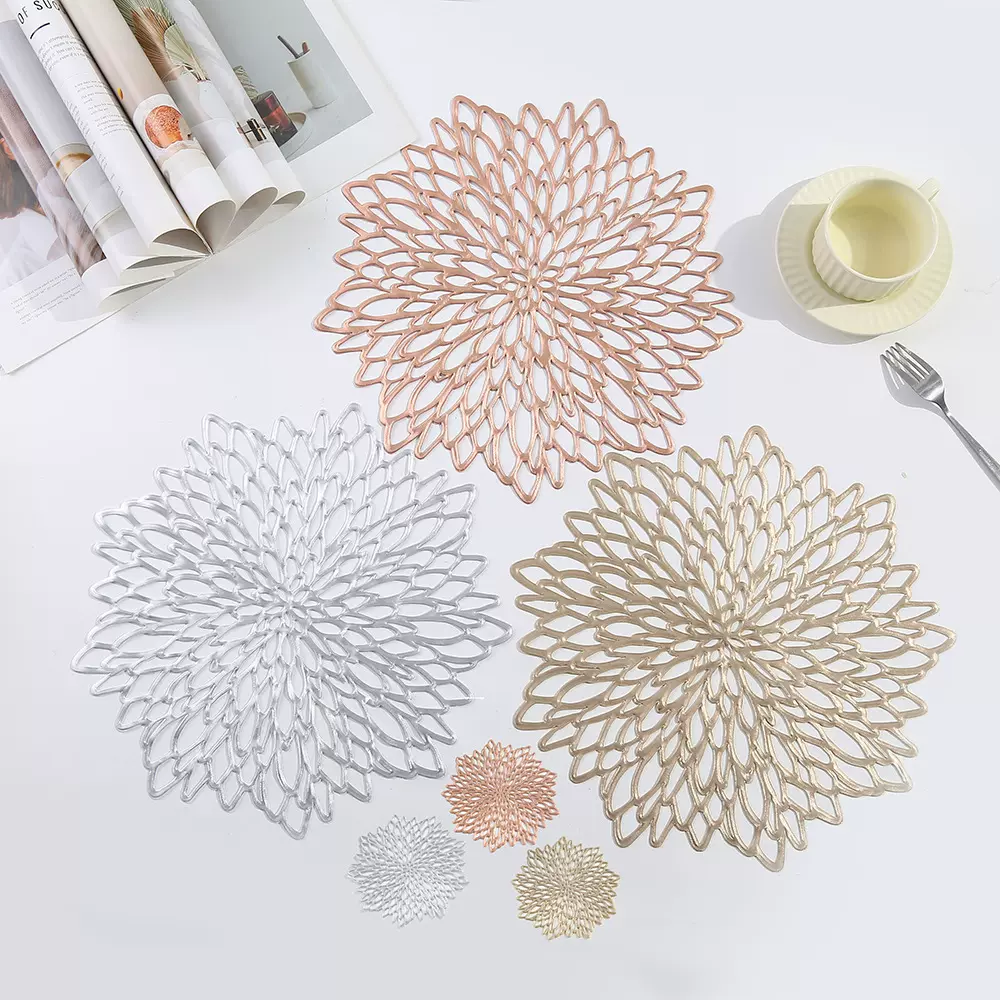 亚马逊爆款芙容花PVC餐垫 欧式烫金隔热垫西餐厅装饰防水桌垫批发