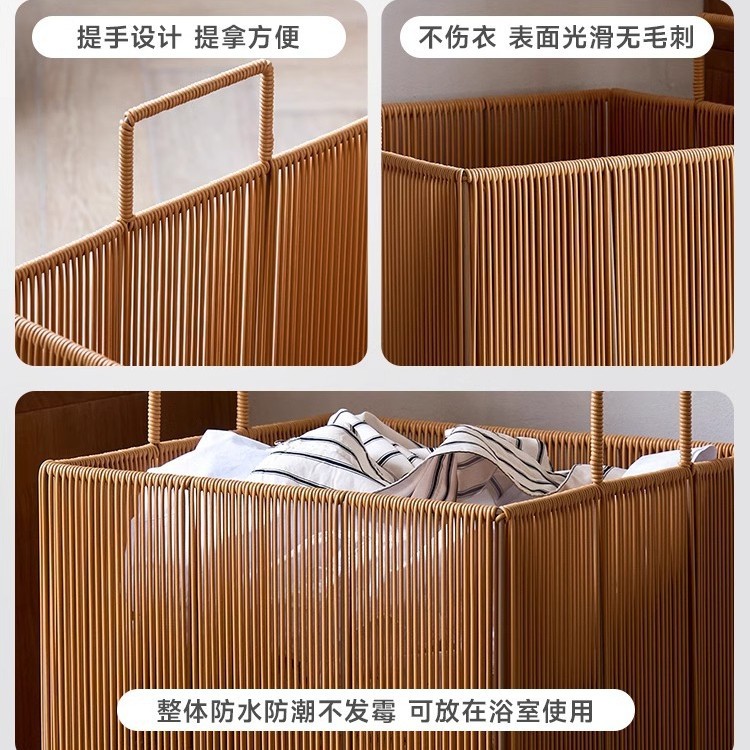 Cesta de ropa sucia tejida de ratán de imitación personalizada Cesta de almacenamiento de ropa sucia para el baño Cesta de ropa sucia impermeable para el hogar Cesta de lavandería para el baño