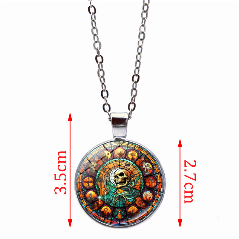 Collier pendentif château crâne d'halloween pour homme et femme_voghion.com