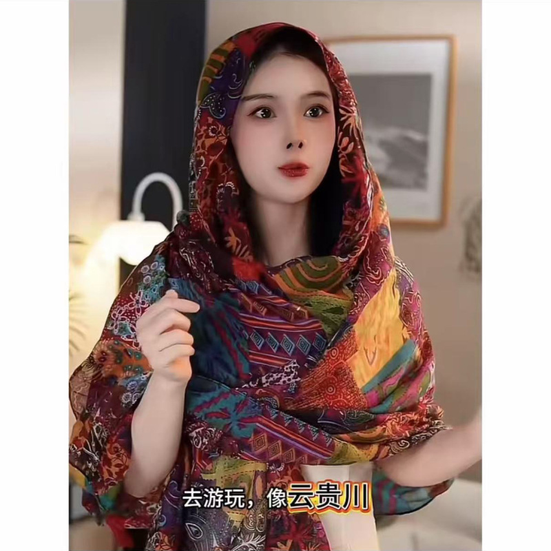 2025新款民族风薄款丝巾披肩女夏季旅游拍照出片百搭气质披风斗篷|undefined