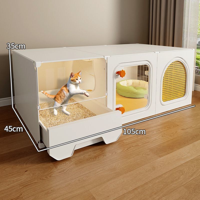 猫ケージ、広いフリースペース、1部屋、1リビングルーム、1バスルーム、猫の巣とトイレが一体化した家庭用屋内ヴィラ、敷地面積を占有しない|undefined