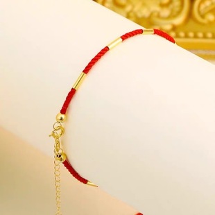 18K Gold Bamboo Red Rope Bracelet Au750 Color Gold Transfer High-Rise Birth Year Jewelry New Year Festive Gold Jewelry