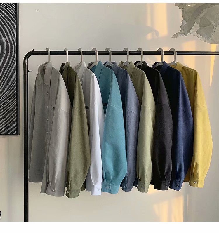 Nou, toate multicolore, culoare bomboane, bărbați, primăvară și toamnă, modă coreeană, cămașă cu mânecă lungă, haină_voghion.com