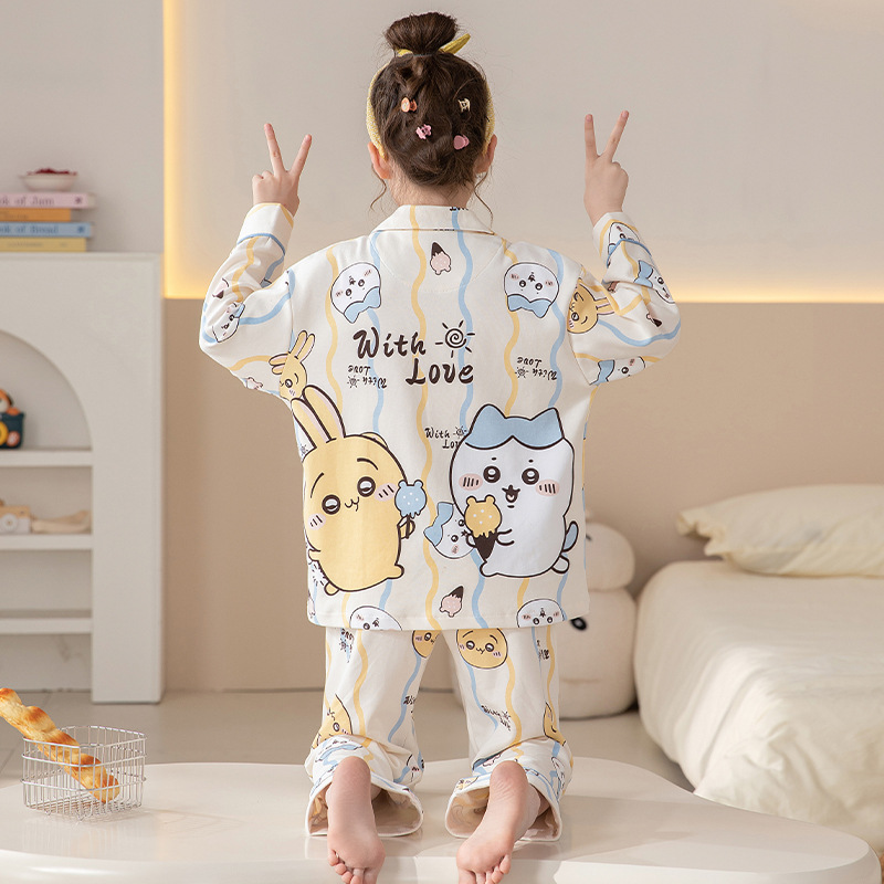 Pijamas de niñas 2025 nueva primavera y otoño algodón de manga larga delgada para niños ropa de casa para niños pequeños set