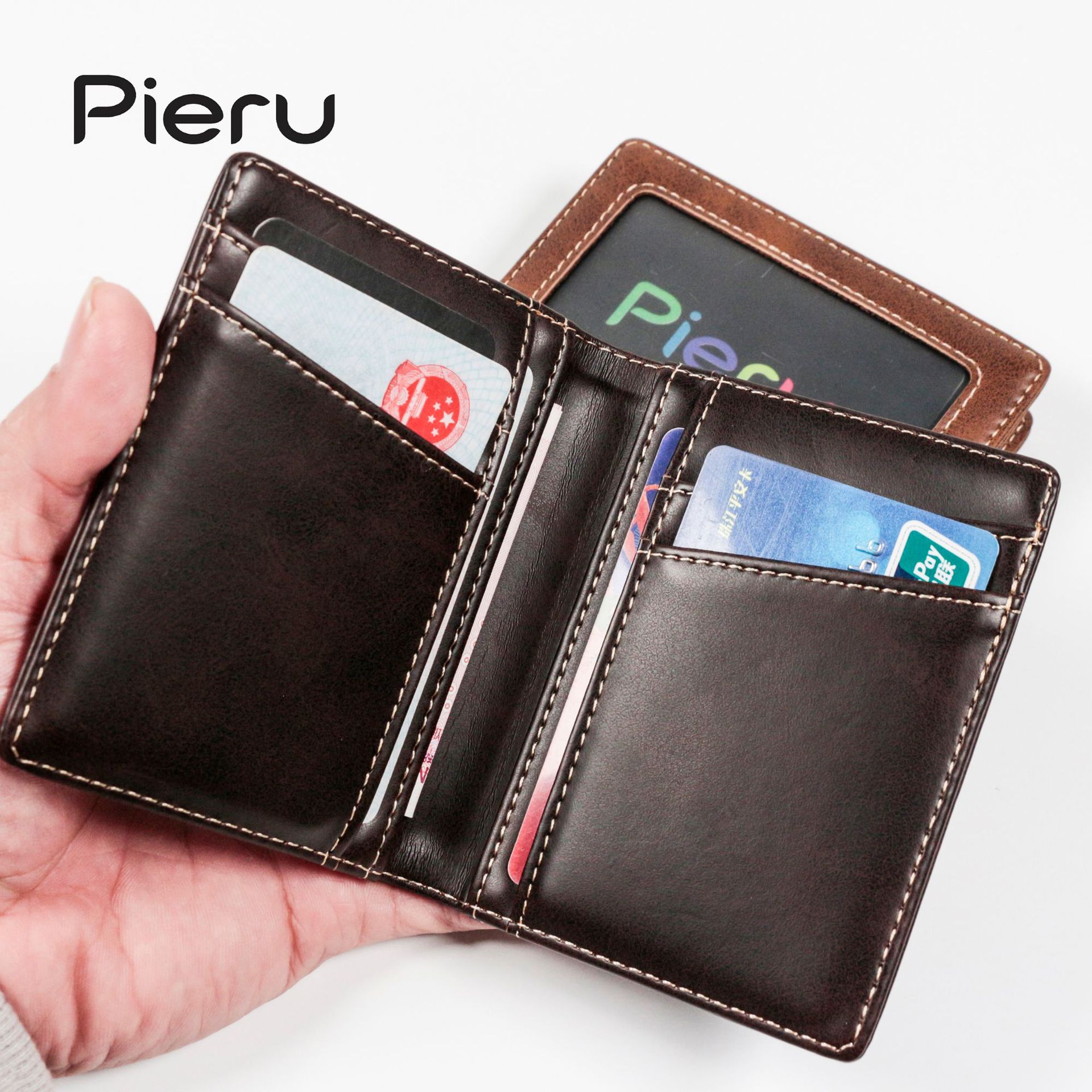 Casual Business Bank Card Leather Case,Super Textured Crazy Horse Pickup Bag,Multi-card Slot Driver's License Bag