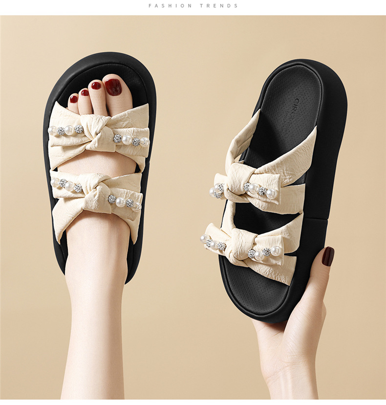 Dép sandal nữ quai chữ V đế dày phong cách Hàn Quốc đính ngọc trai nhỏ — 7228 màu be, 7228 màu vàng chi tiết 12