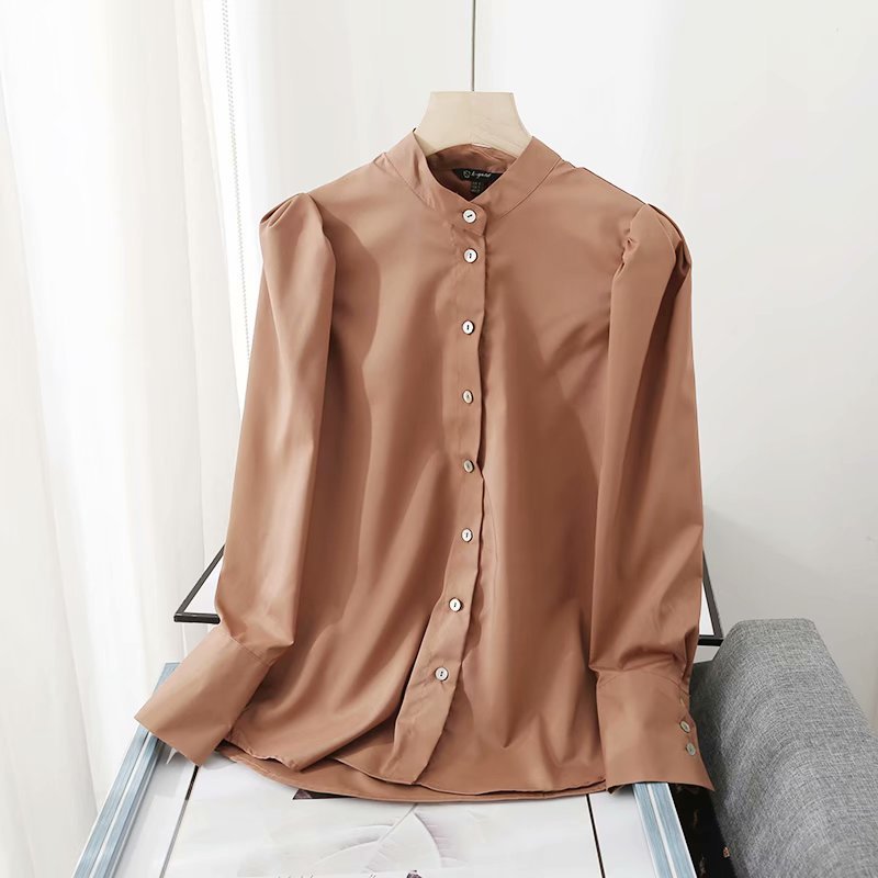 collar poplin puff sleeve casual shirt  NSAM33989