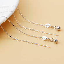 s925银镀白金穿珠十字链盒仔链 一根针带硅胶尾珠项链 串珠链子