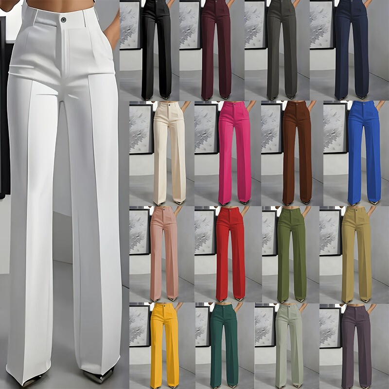 2026 New Cross-Border Style Elegant Commuter Straight-Leg Pants Amazon European and American Women's Fashion Solid Color High-Waisted Drapey Suit Trousers