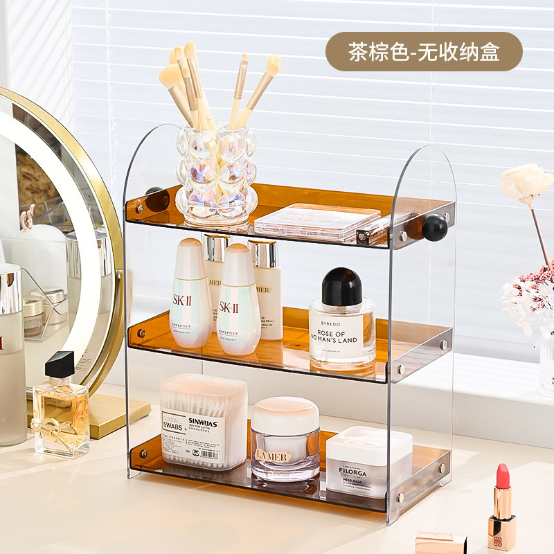 中古风化妆品收纳架轻奢高级感梳妆台多层式香水口红护肤品置物架|undefined
