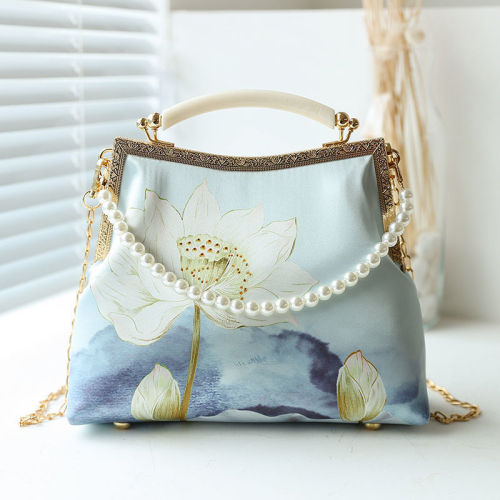 cheongsam bag handbag vintage beads hand mouth gold party bag