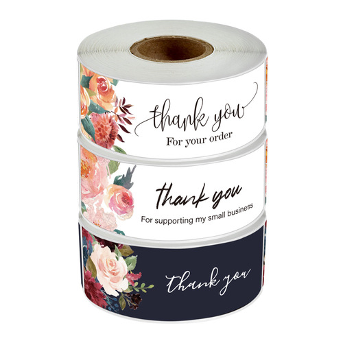 Cross-border wholesale 3-packs of floral long strip thank you stickers gift box sealed self-adhesive label packaging