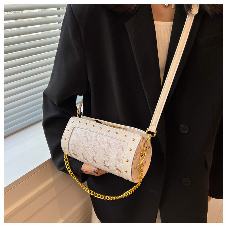 Women's Elegant Fashion Printing Soft Surface Cylindrical Zipper Shoulder Bag Round Bag Pu Leather Shoulder Bags display picture 4