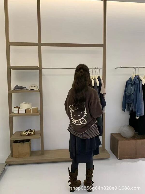 韩系2025后背提花ktiiy猫针织毛衣外套女宽松加厚可爱慵懒风开衫|undefined
