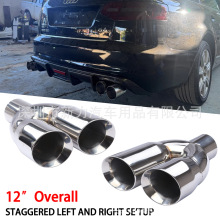 一分二双出不锈钢双层排气管尾喉63-76/89mm一出二汽车改装尾喉