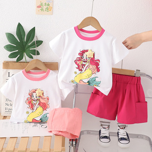 女童夏裝2025夏季新款兒童洋氣卡通短袖套裝女寶寶夏款兩件套代發
