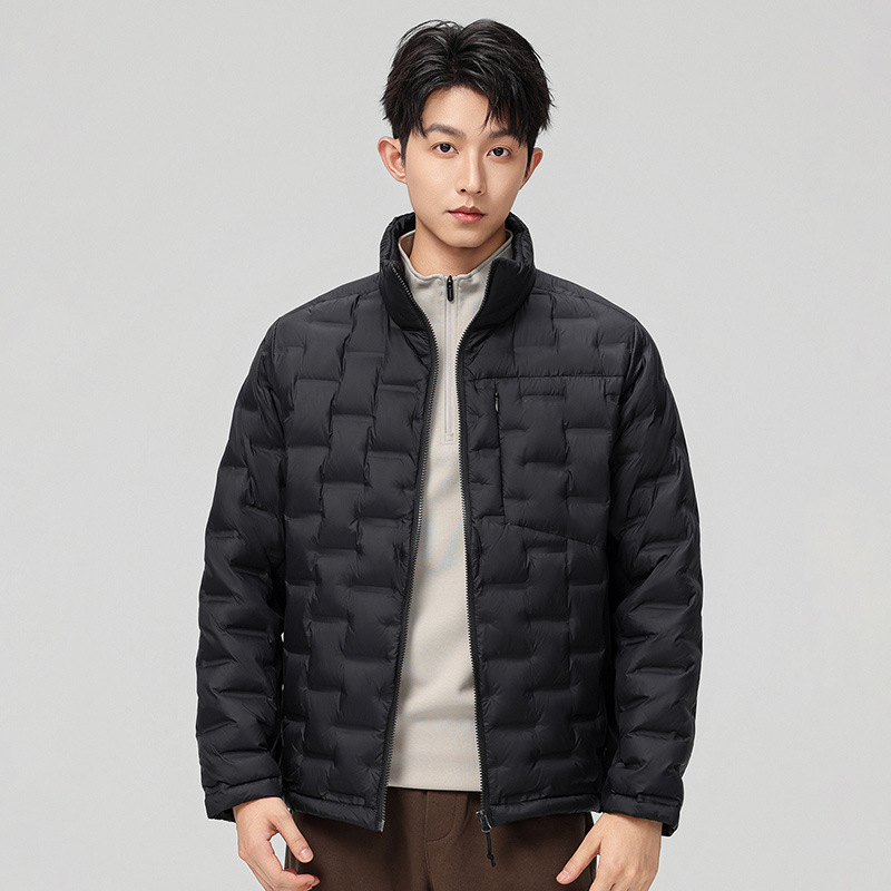 2025 nueva chaqueta de pluma de cuello vertical para mujeres invierno 90 vello a prueba de viento caliente delgado y ligero abrigo de pluma para hombres