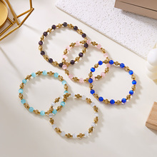 欧美跨境新款多色猫眼石手链时尚潮流可调节不锈钢串珠手链批发