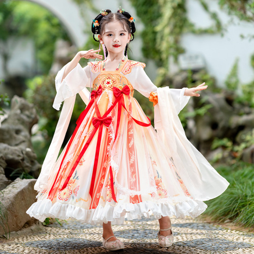 Hanfu new girls fairy chinese princess cosplay dress winter wind children improved Chinese little girl costume super fairy outfit Ru skirt 