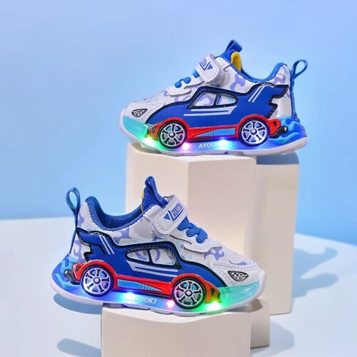 2025 Spring and Autumn New Medium and Small Boys' Leather Surface Cartoon Children's Sports Shoes with Light-Up Features for Boys, Ages 1-12