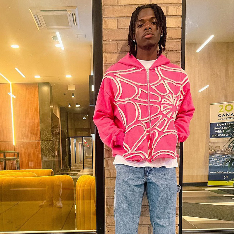 Herenkleding spinnenprint patchwork design losse rits capuchon trendy sport straat sweatshirt_voghion.com