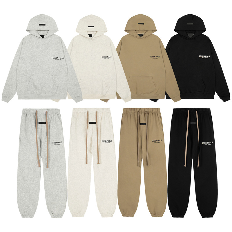 Cross-border ESSENTIALS silicone letter hoodie sweatshirt set FOG unisex crew neck fleece-lined loose jacket