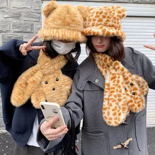 小老虎帽子女秋冬季虎纹豹纹围巾冬天保暖可爱卡通耳朵毛绒毛茸茸